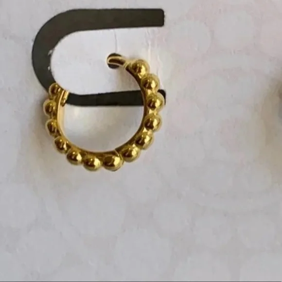 18K Gold Beaded Huggie Hoop Earrings - Picture 2 of 3